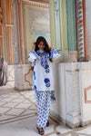 Royal Blue Floral Printed Cotton Kurta Set (RS06)