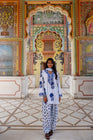 Royal Blue Floral Printed Cotton Kurta Set (RS06)