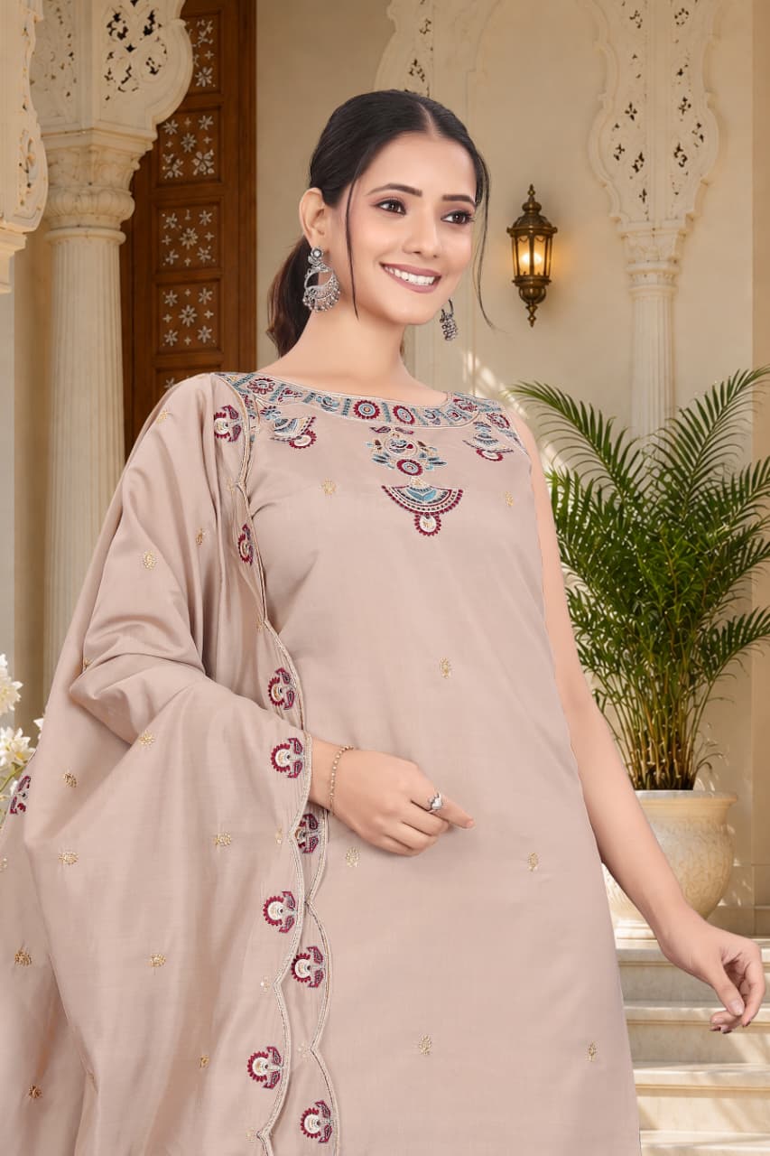 Elegant Embroidered Cotton 3-Piece Suit Set with Dupatta (RD74)