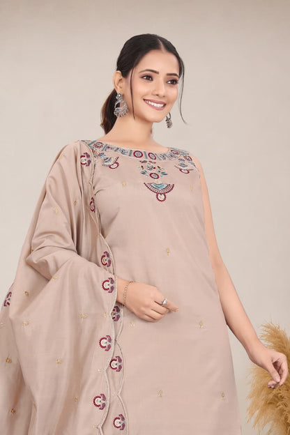 Elegant Embroidered Cotton 3-Piece Suit Set with Dupatta (RRRD65)