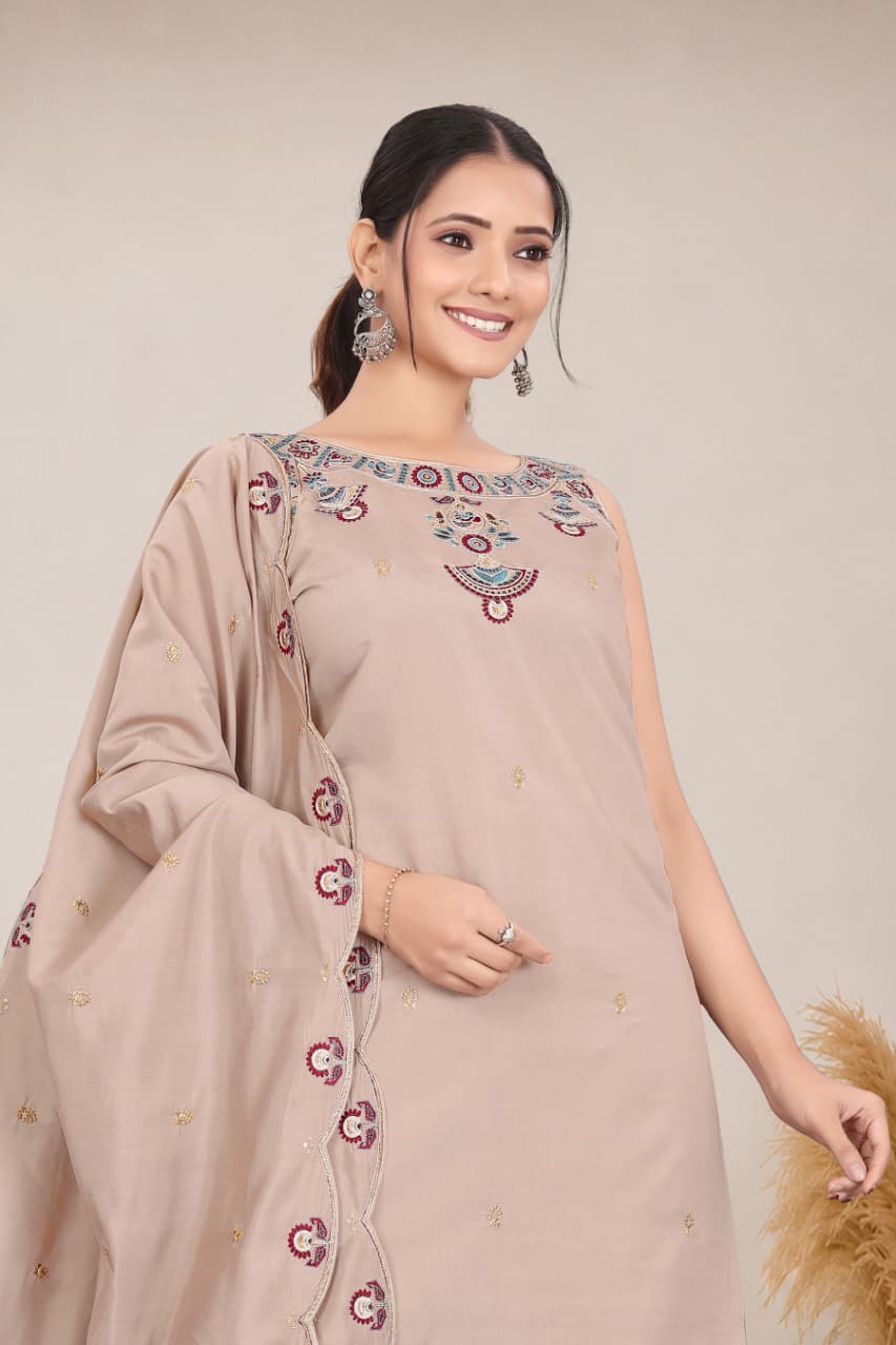 Elegant Embroidered Cotton 3-Piece Suit Set with Dupatta (RD74)