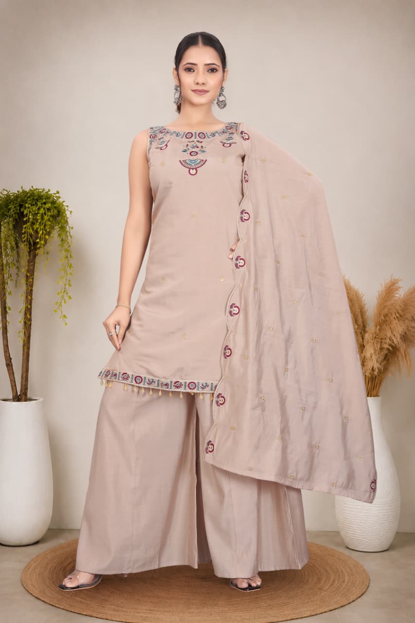 Elegant Embroidered Cotton 3-Piece Suit Set with Dupatta (RRRD65)