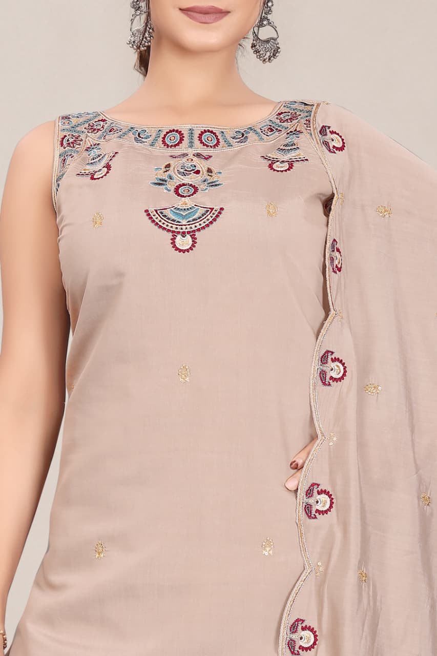 Elegant Embroidered Cotton 3-Piece Suit Set with Dupatta (RRRD65)