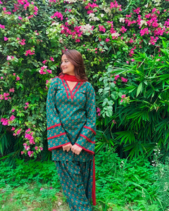 Teal Printed Kurta Palazzo Set with Contrast Dupatta (RS07)