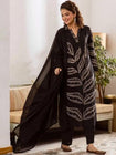 Elegant Leaf Print Embroidered Cotton 3-Piece Suit Set (SWSK73)