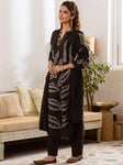 Elegant Leaf Print Embroidered Cotton 3-Piece Suit Set (SWSK73)