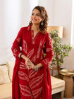 Elegant Leaf Print Embroidered Cotton 3-Piece Suit Set (SWSK73)