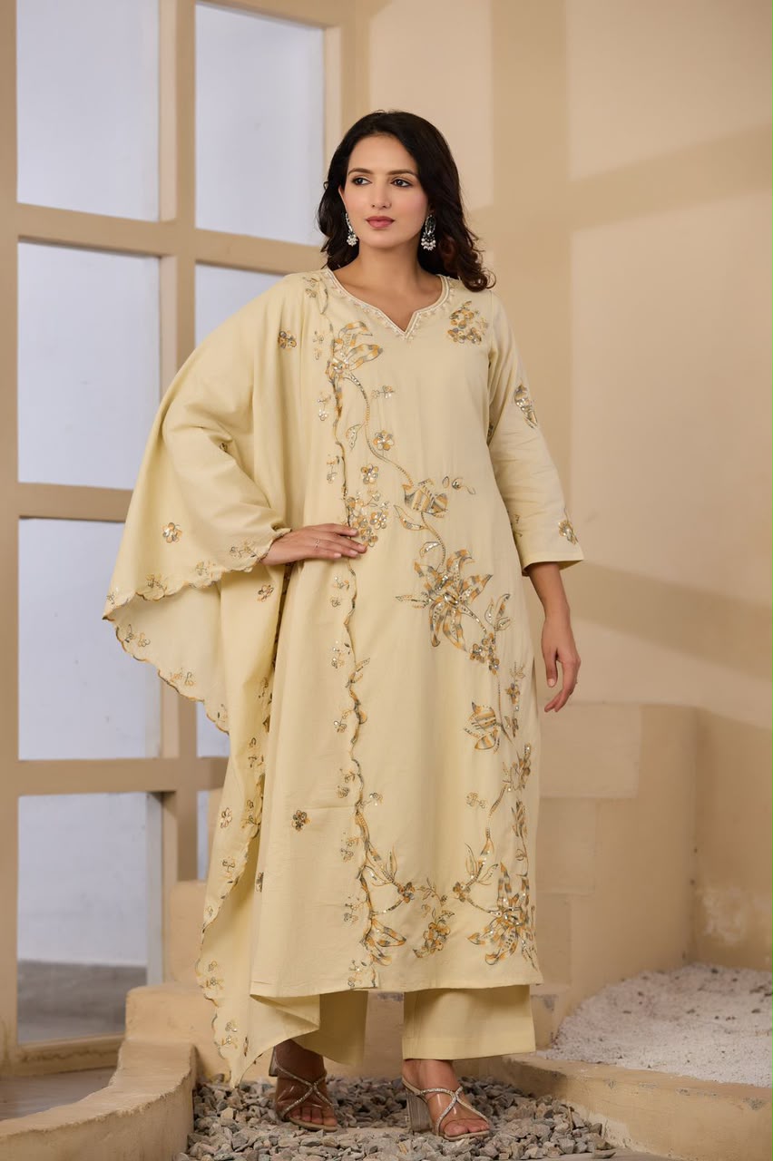 Elegant Floral Embroidered 3-Piece Suit Set (SWSK75)