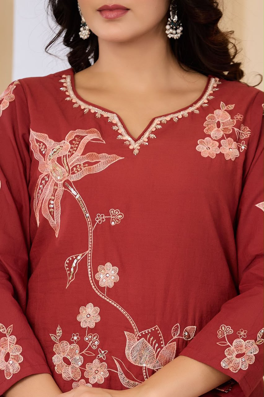Elegant Floral Embroidered 3-Piece Suit Set (SWSK75)