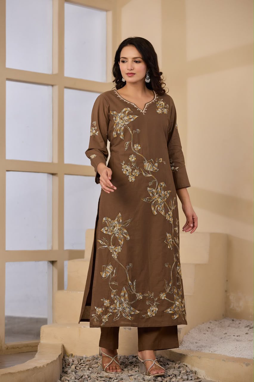 Elegant Floral Embroidered 3-Piece Suit Set (SWSK75)