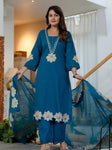 Elegant Floral Printed Embroidered 3-Piece Suit Set (SWSK76)
