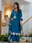 Elegant Floral Printed Embroidered 3-Piece Suit Set (SWSK76)