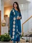 Elegant Floral Printed Embroidered 3-Piece Suit Set (SWSK76)