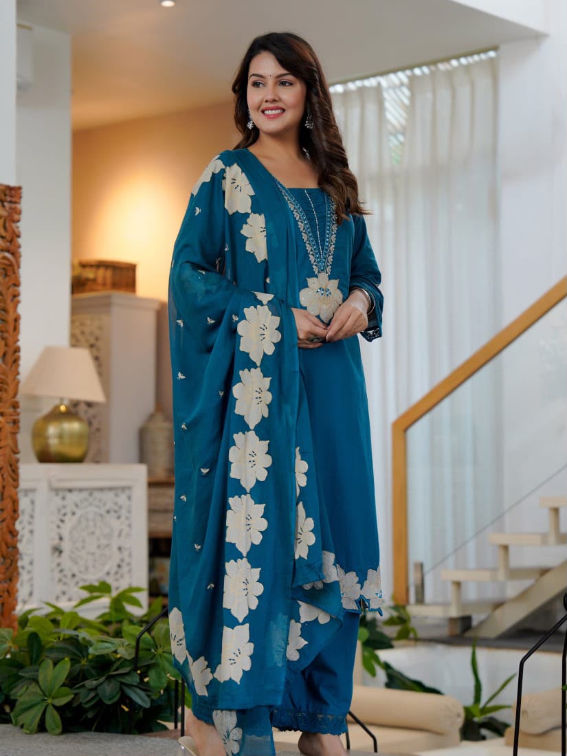 Elegant Floral Printed Embroidered 3-Piece Suit Set (SWSK75) (Copy)