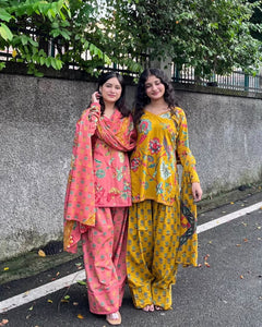Women’s Floral Printed Cotton Kurta Pant Set with Dupatta (RD82)