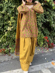 Women’s Premium Cotton Printed Kurta Pant & Dupatta Set – Mustard Floral Print (RD79)