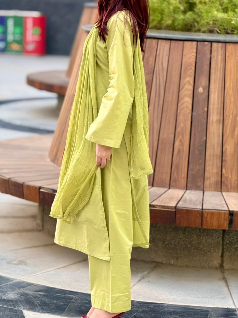 Women’s Cotton Solid Kurta Pant & Dupatta Set – Lime Green Co-Ord Ethnic Suit (RD81)