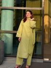 Women’s Cotton Solid Kurta Pant & Dupatta Set – Lime Green Co-Ord Ethnic Suit (RD81)