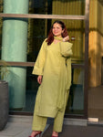 Women’s Cotton Solid Kurta Pant & Dupatta Set – Lime Green Co-Ord Ethnic Suit (RD81)
