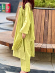 Women’s Cotton Solid Kurta Pant & Dupatta Set – Lime Green Co-Ord Ethnic Suit (RD81)