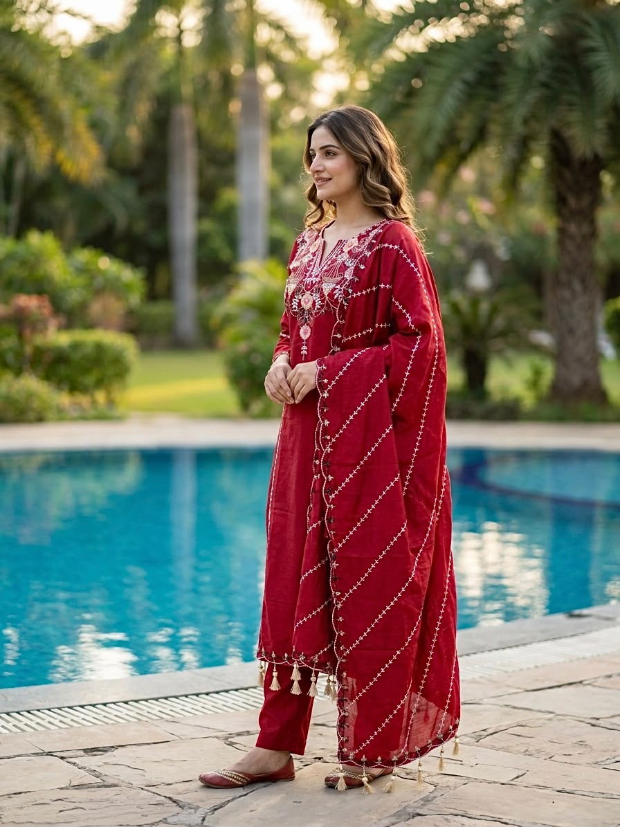 🌸 Elegant Embroidered Kurta Set with Flowing Dupatta ✨ (RRRD68)