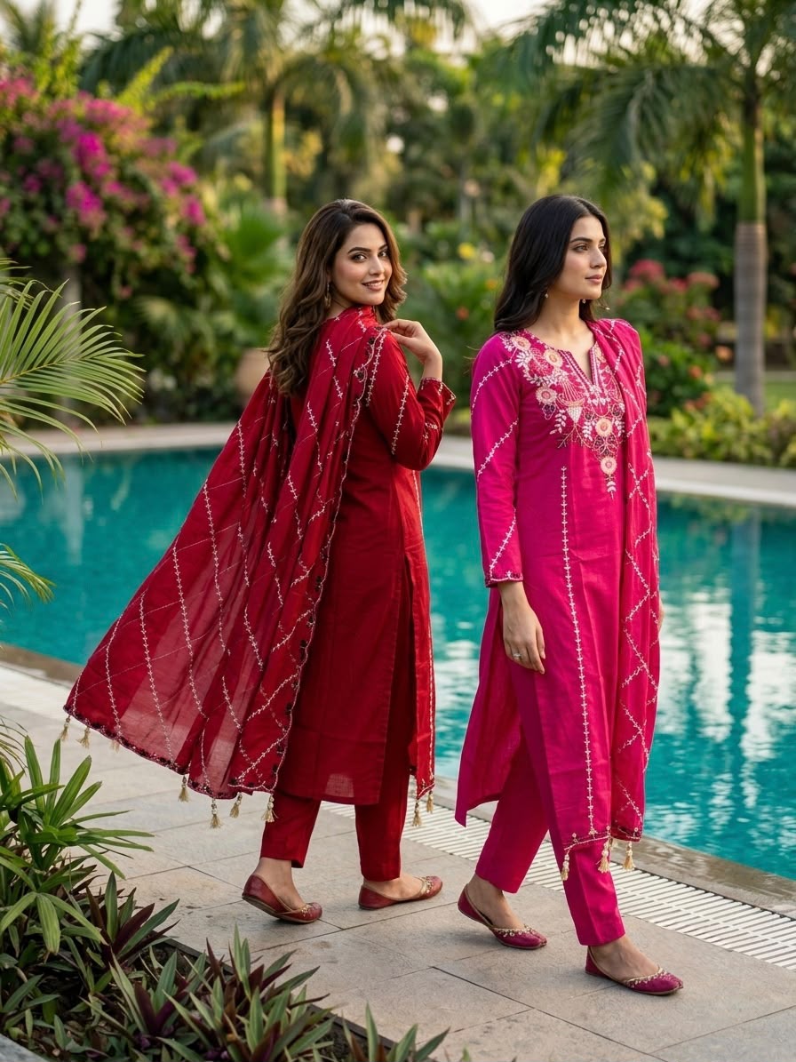 🌸 Elegant Embroidered Kurta Set with Flowing Dupatta ✨ (RRRD68)