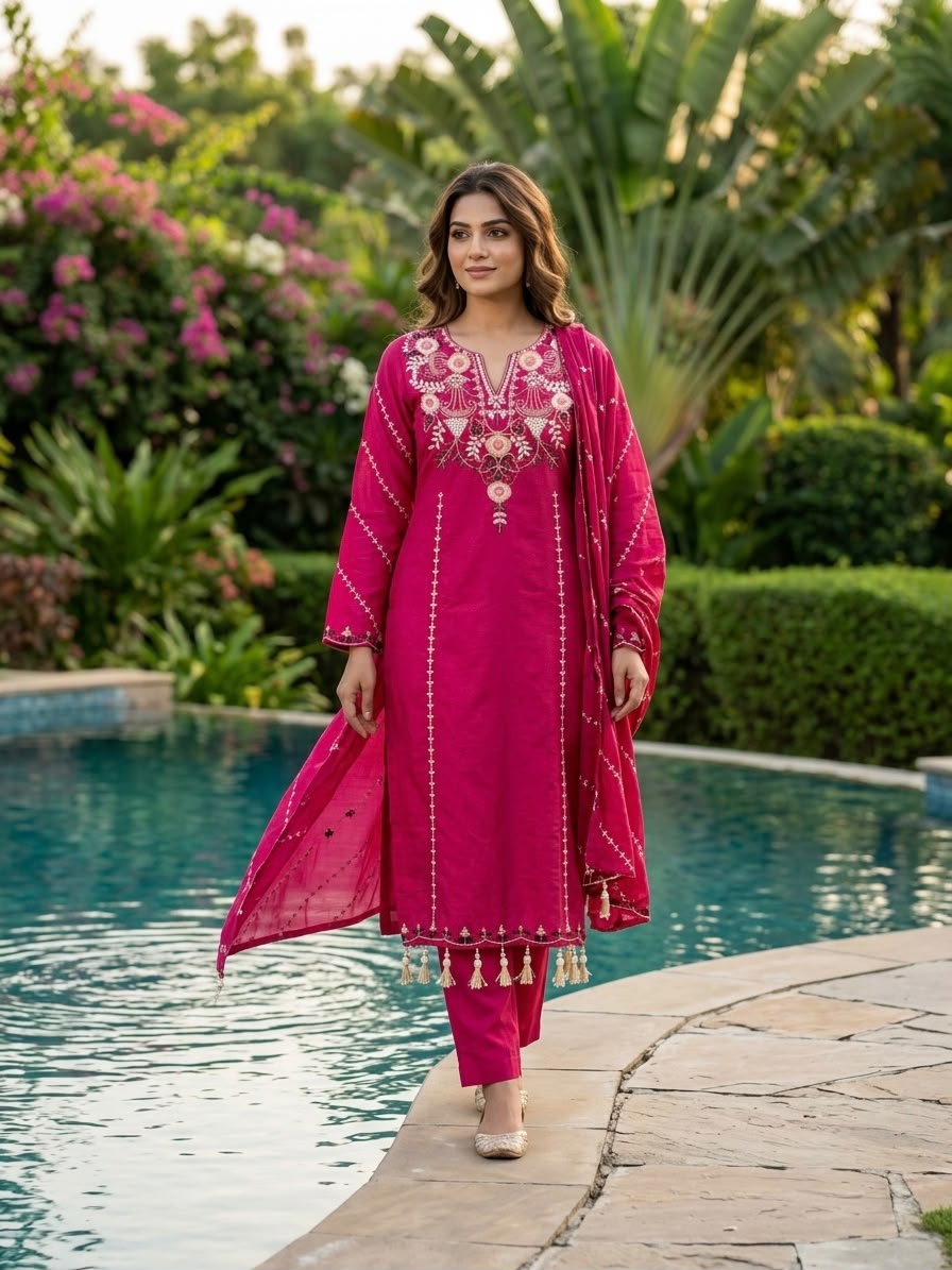 🌸 Elegant Embroidered Kurta Set with Flowing Dupatta ✨ (RRRD68)