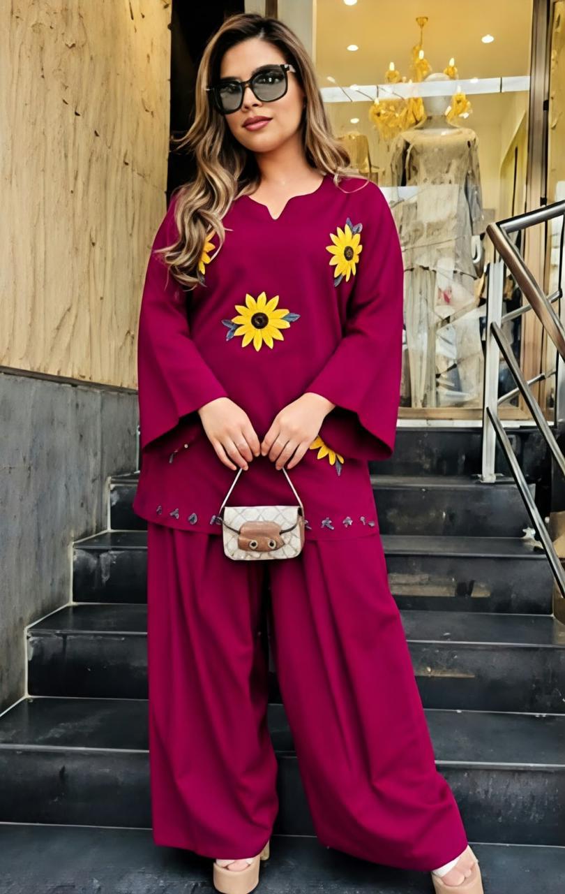 🌻 Sunflower Bloom Embroidered Co-ord Set ✨ (SWSK77)