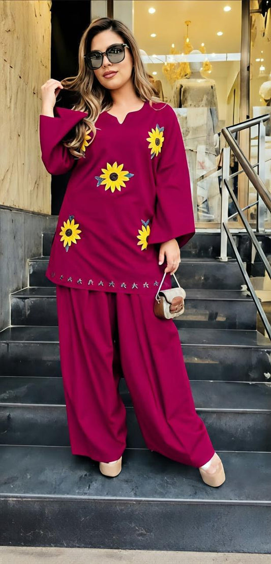 🌻 Sunflower Bloom Embroidered Co-ord Set ✨ (SWSK77)