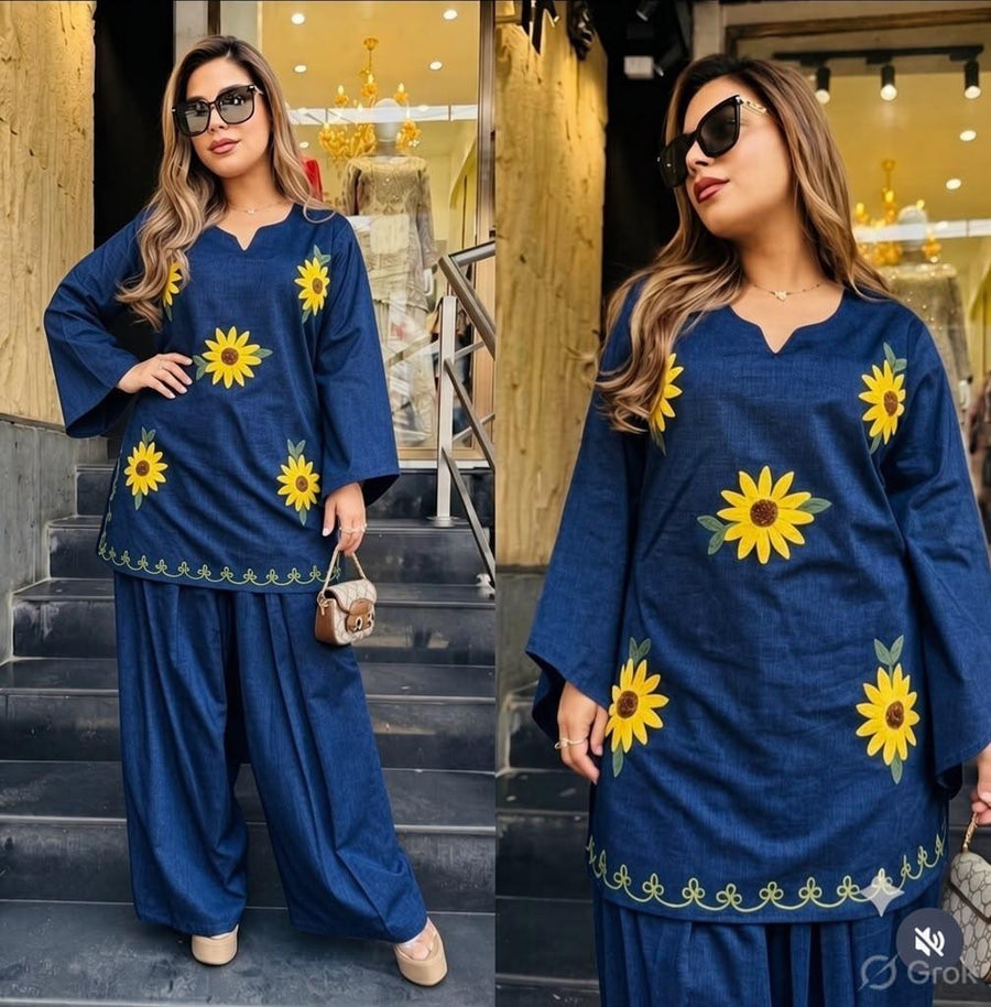 🌻 Sunflower Bloom Embroidered Co-ord Set ✨ (SWSK77)