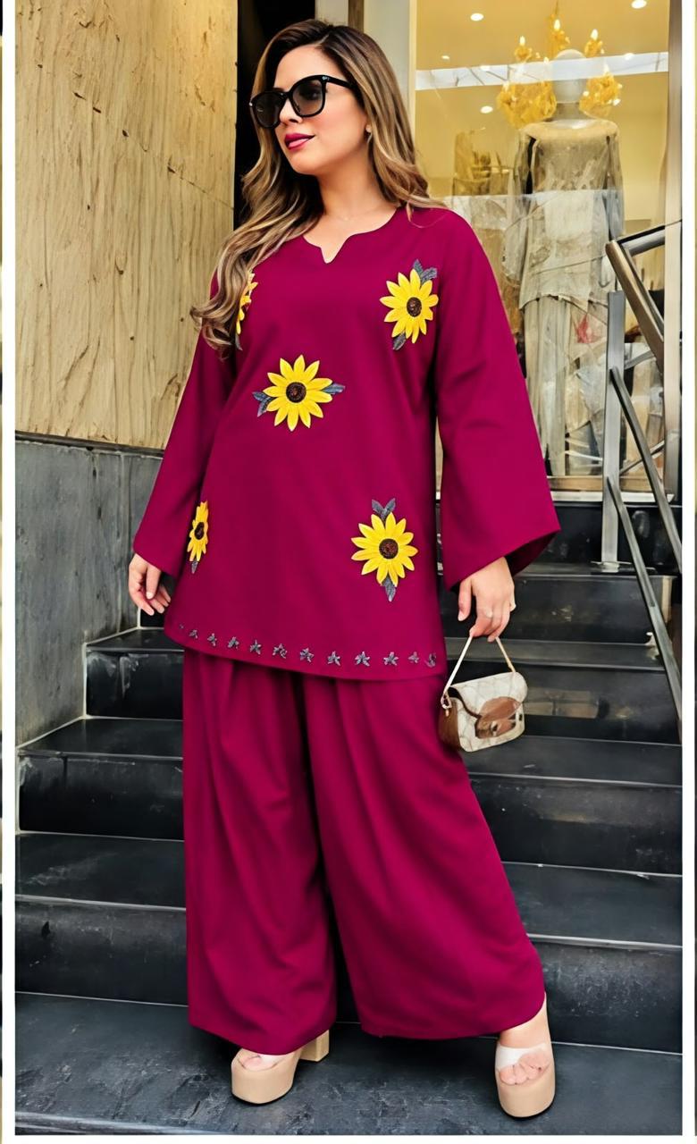 🌻 Sunflower Bloom Embroidered Co-ord Set ✨ (SWSK77)