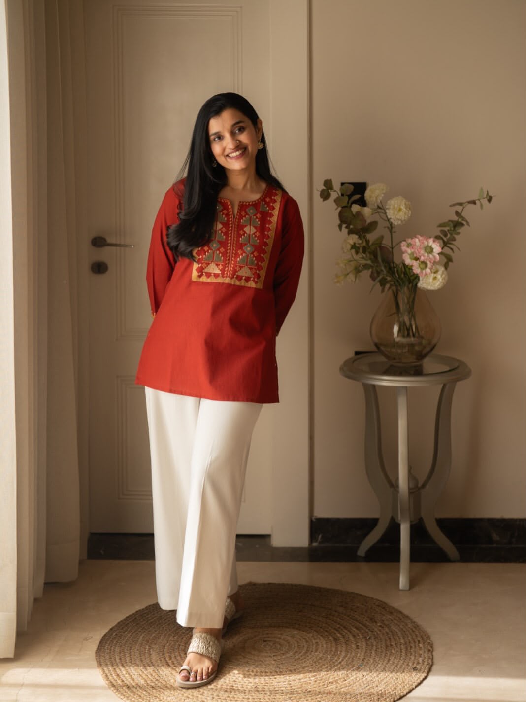 Beautiful Pure Cotton  top Pant set with beautiful embroidery work 💗(SWSK82)