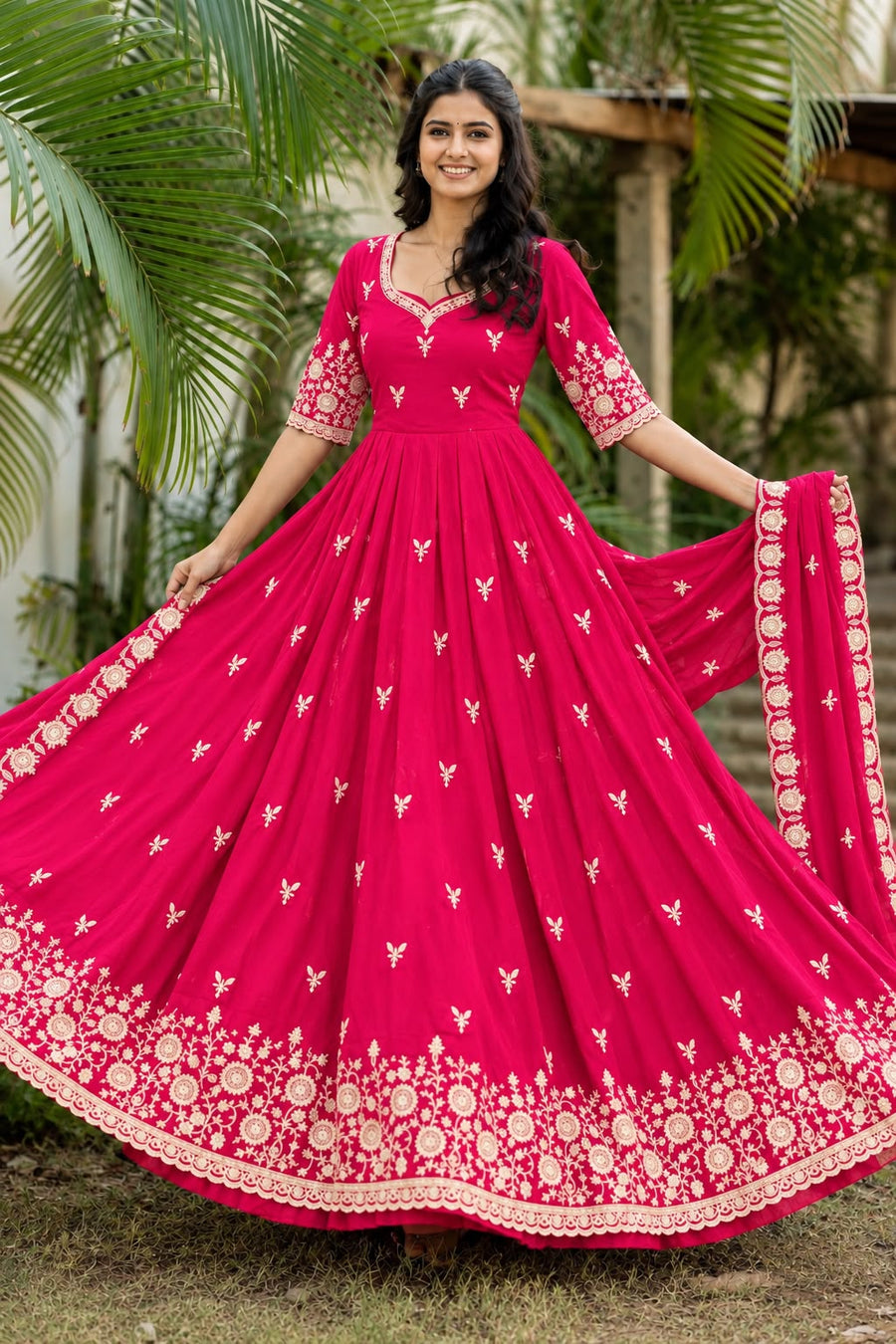 ✨ Elegant Anarkali Gown with Intricate Floral Embroidery 🌸 (RRRD69)