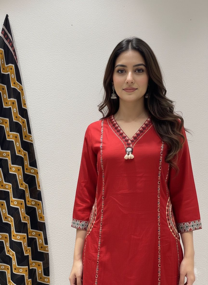 Women’s Embroidered Kurta Pant Set with Dupatta (RD33)