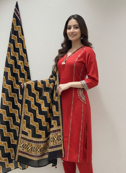 Women’s Embroidered Kurta Pant Set with Dupatta (RD33)