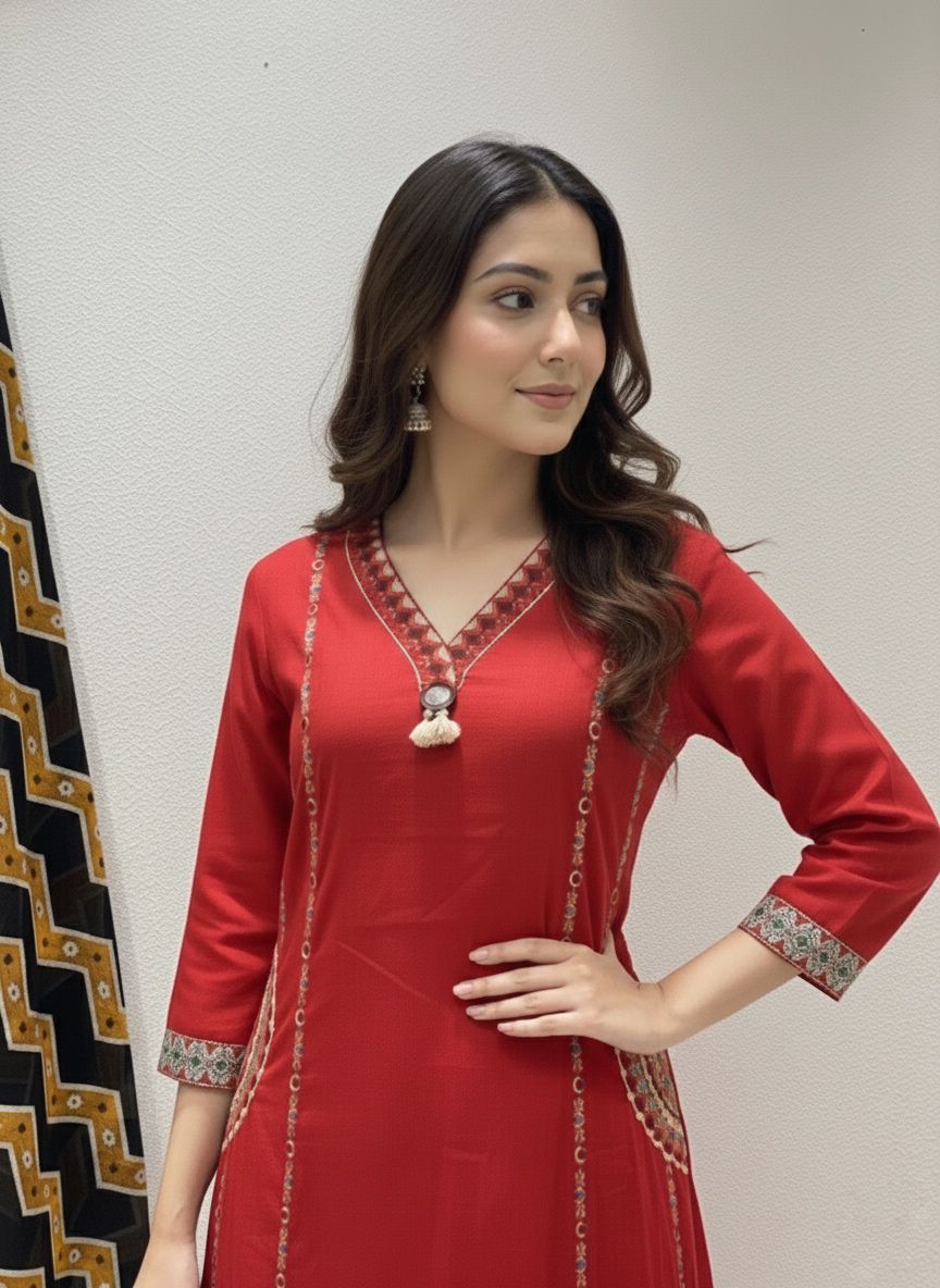 Women’s Embroidered Kurta Pant Set with Dupatta (RD33)