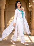 Women's Floral Embroidered Cotton Suit Set with Dupatta (RRRD49)