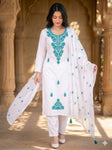Women's Floral Embroidered Cotton Suit Set with Dupatta (RRRD49)