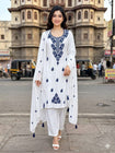 Women's Floral Embroidered Cotton Suit Set with Dupatta (RRRD49)