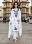 Women's Floral Embroidered Cotton Suit Set with Dupatta (RRRD49)