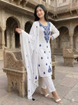 Women's Floral Embroidered Cotton Suit Set with Dupatta (RRRD49)