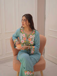 🧶work- embroidery 🪡 🪡 🪡 work on kurti front and pant and kurti border👗👗👗👗 (SWSK78)