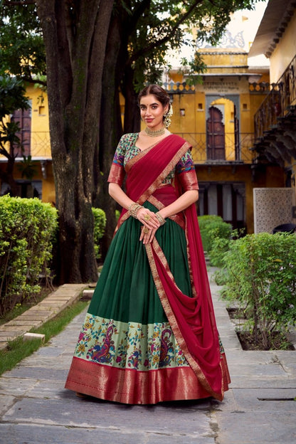 AASTHA SILK PRINTED ZARI WEAVING LEHENGA CHOLI WITH DUPATTA (WDN103) - suitswala