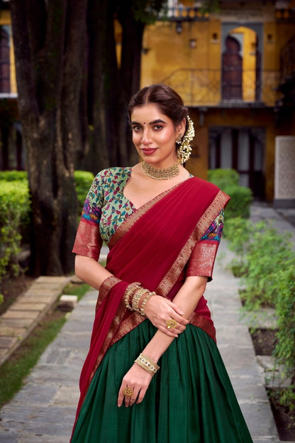 AASTHA SILK PRINTED ZARI WEAVING LEHENGA CHOLI WITH DUPATTA (WDN103) - suitswala