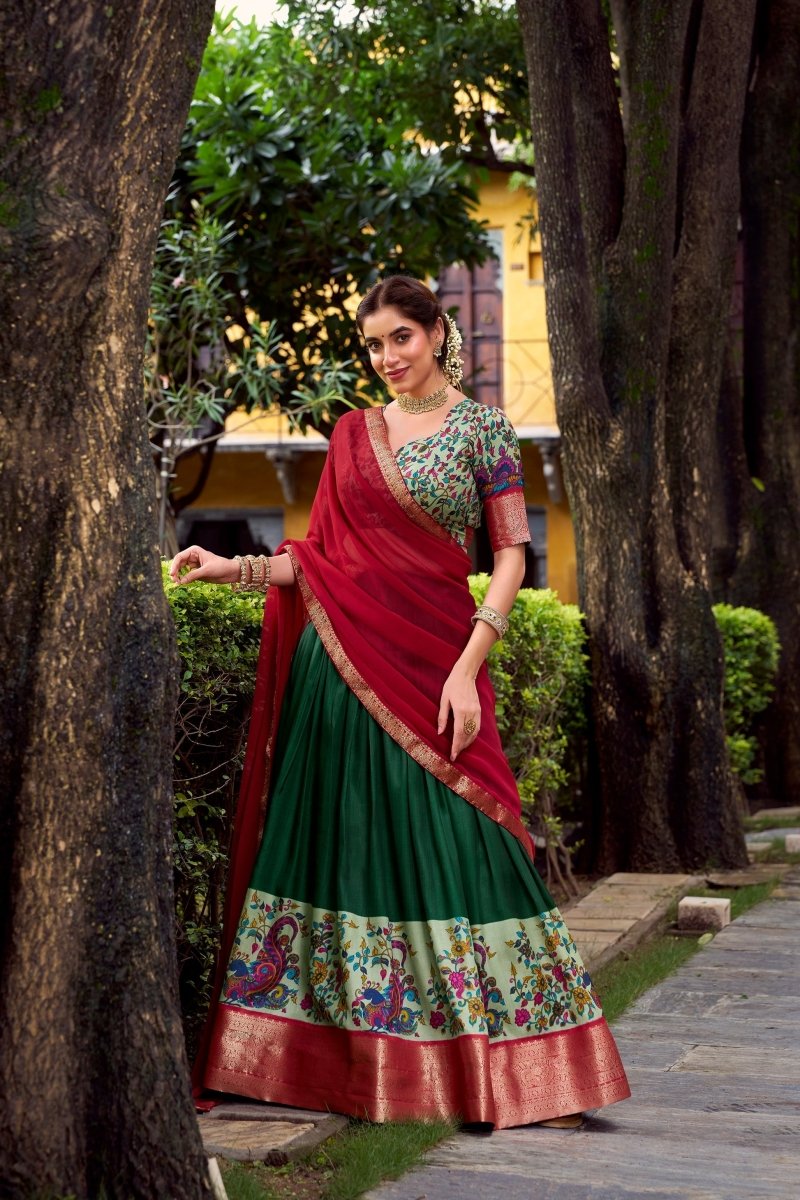 AASTHA SILK PRINTED ZARI WEAVING LEHENGA CHOLI WITH DUPATTA (WDN103) - suitswala