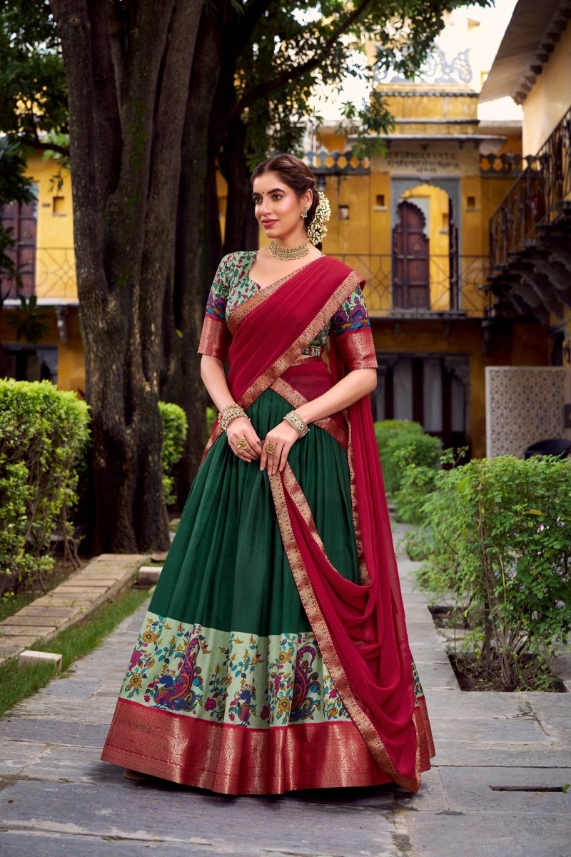 AASTHA SILK PRINTED ZARI WEAVING LEHENGA CHOLI WITH DUPATTA (WDN103) - suitswala