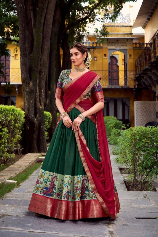AASTHA SILK PRINTED ZARI WEAVING LEHENGA CHOLI WITH DUPATTA (WDN103) - suitswala