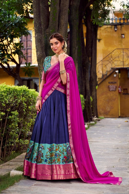 AASTHA SILK PRINTED ZARI WEAVING LEHENGA CHOLI WITH DUPATTA (WDN103)01 - suitswala