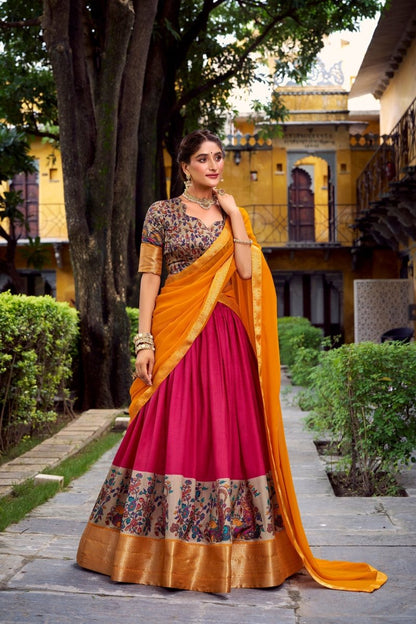 AASTHA SILK PRINTED ZARI WEAVING LEHENGA CHOLI WITH DUPATTA (WDN103)02 - suitswala