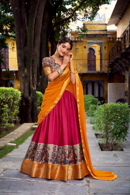AASTHA SILK PRINTED ZARI WEAVING LEHENGA CHOLI WITH DUPATTA (WDN103)02 - suitswala